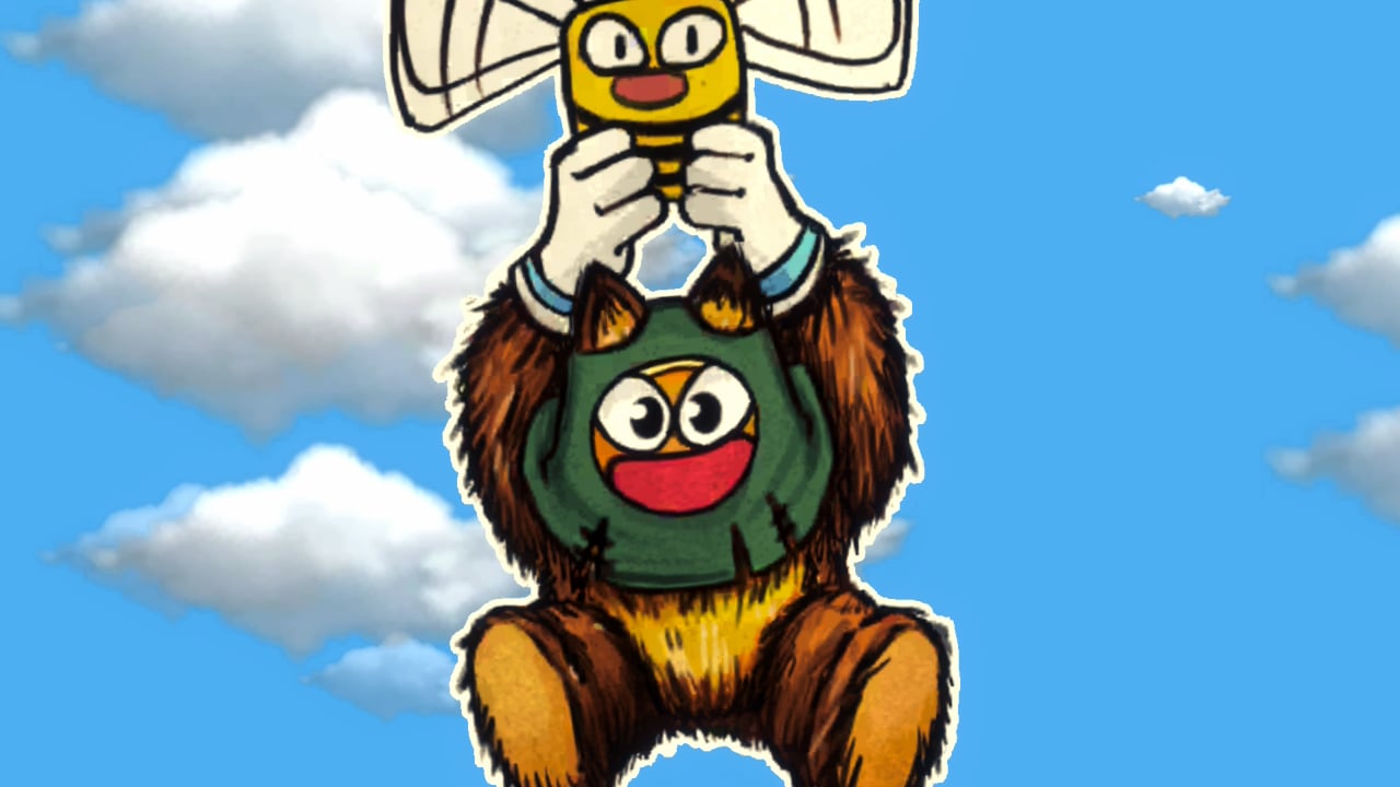 Ruffy & The Riverside Is A Short And Sweet Platformer The protagonist flies through the air while holding onto a large bee.
