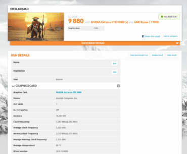 RTX 5080 & Ryzen 7 7700X OC result
