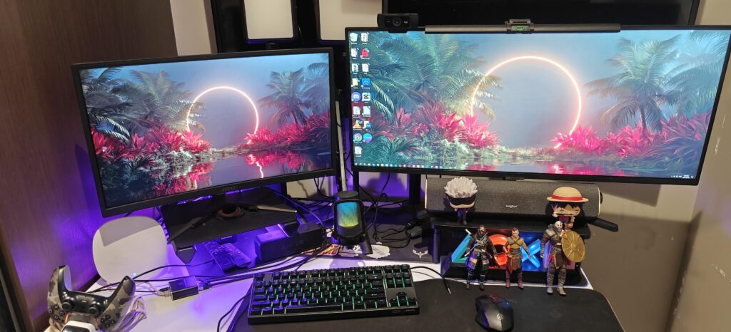 Not much desk space but not sure how best to organize it all
