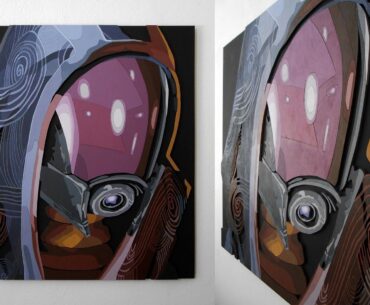 I made a wood art portrait of Tali'Zorah from the video game Mass Effect
