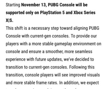 Starting November this year, PUBG Console players will reduced a lot