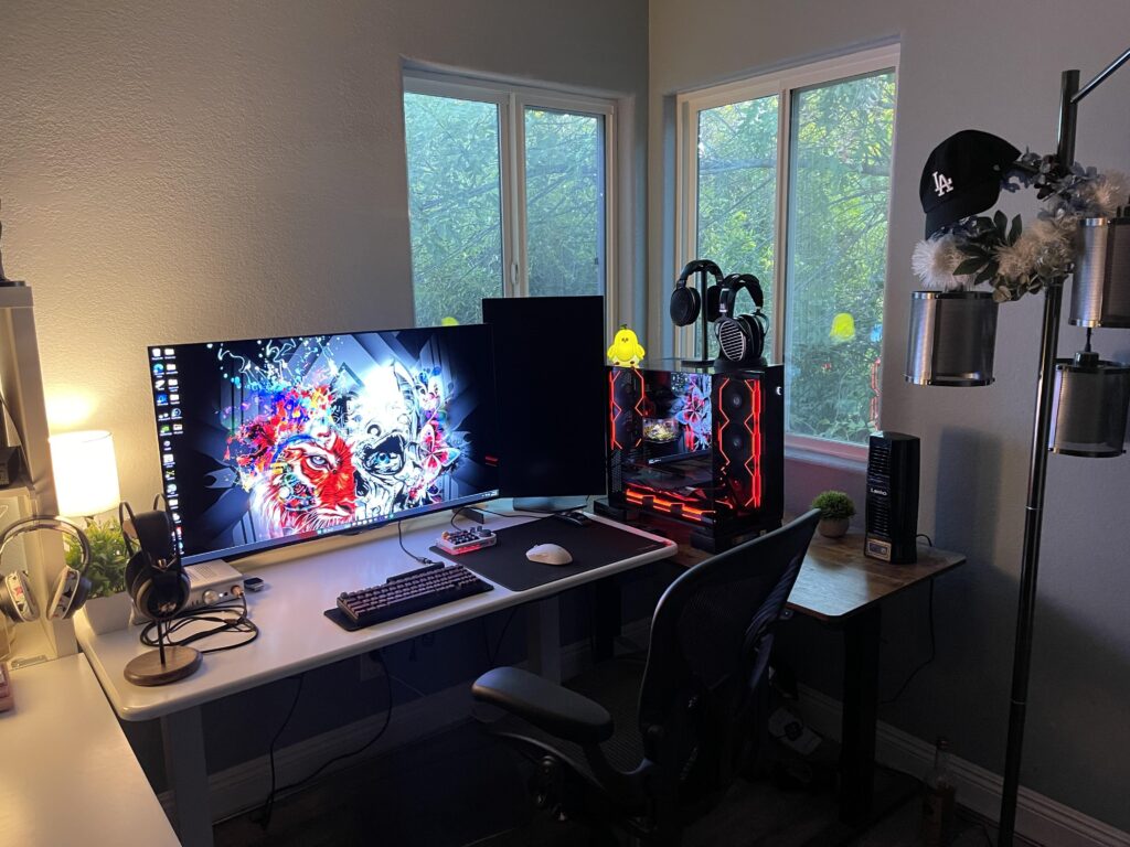 My cozy corner in the office work and play setup.