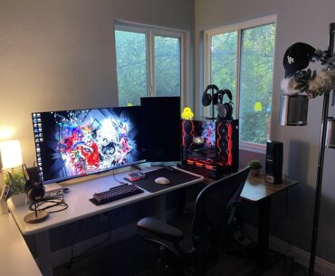 My cozy corner in the office work and play setup.