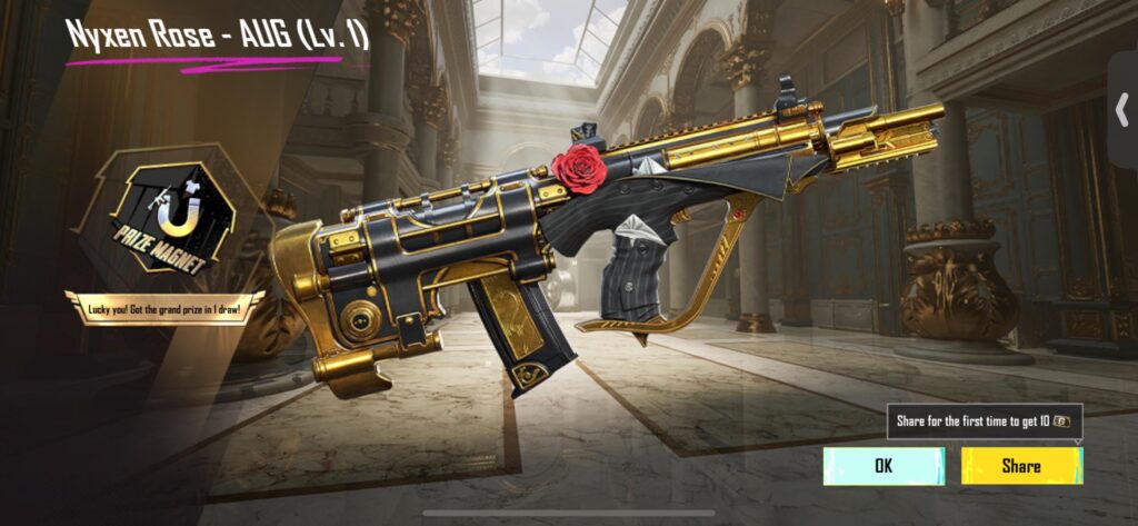 Got the Nyxen Rose aug with 0 uc on first spin