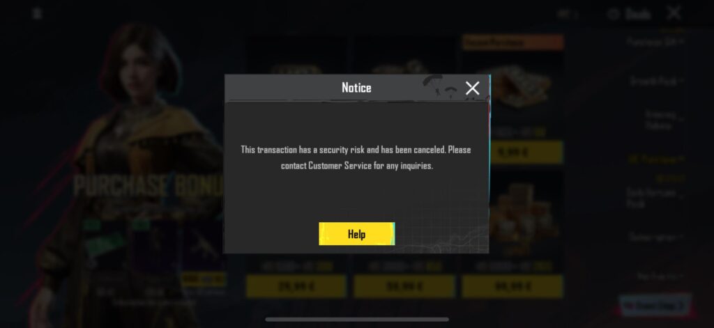 Purchase Error Purchase Error