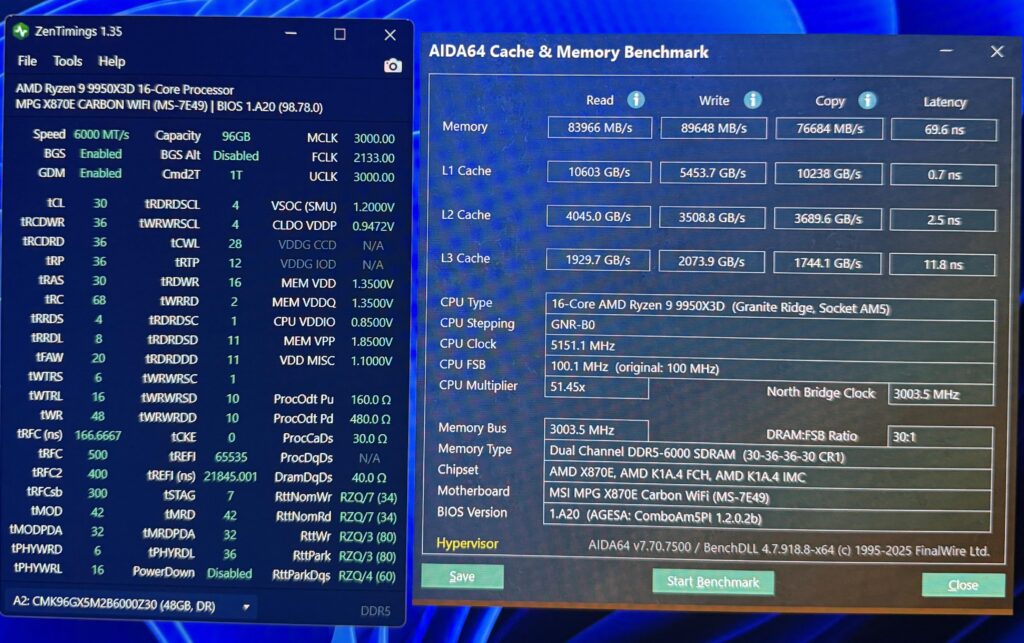 9950x3d 96gb 3000cl30 2167 FLCK