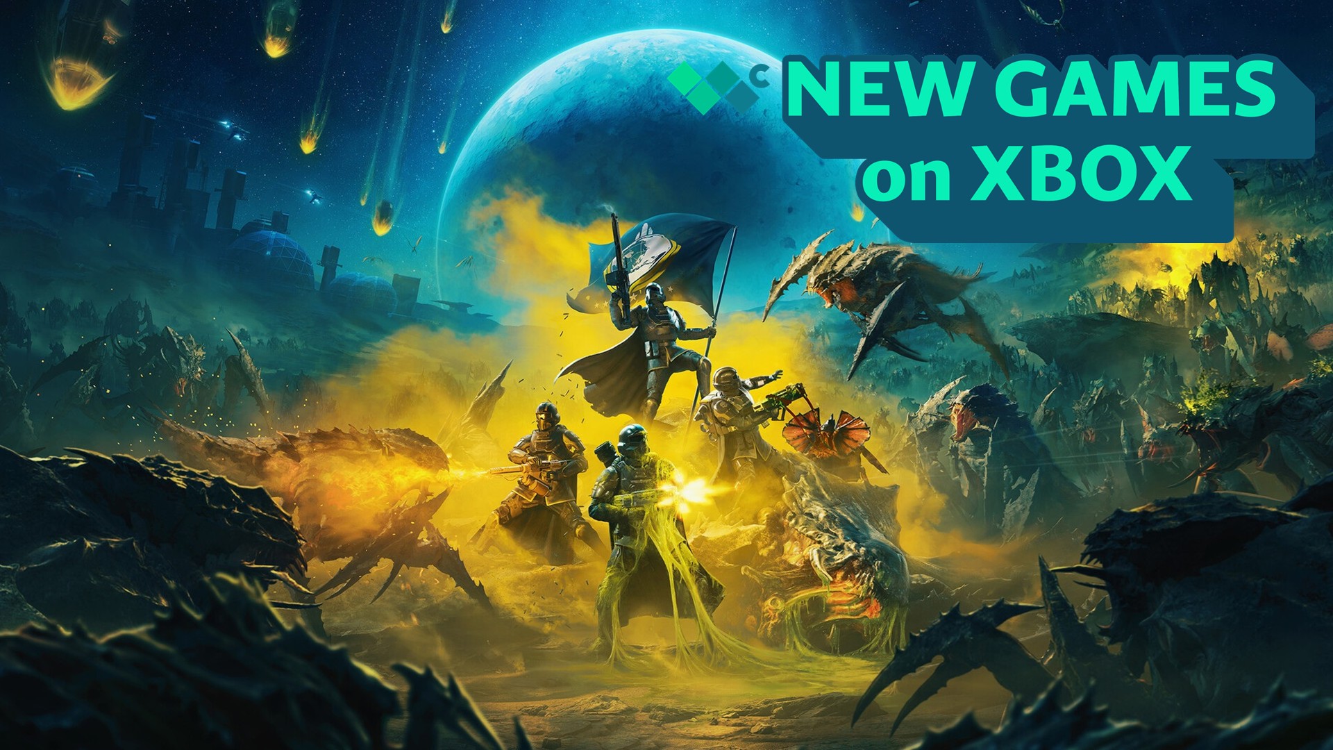 New Xbox games this week: Aug 25–31, 2025 Helldivers 2 key art with the text "New Games on Xbox" in the upper-right corner