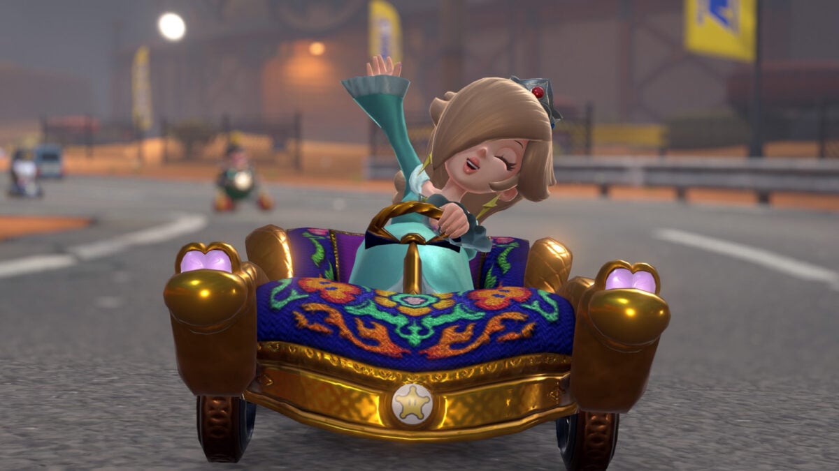 The Best Karts For Rosalina Rosalina waves while driving a kart.