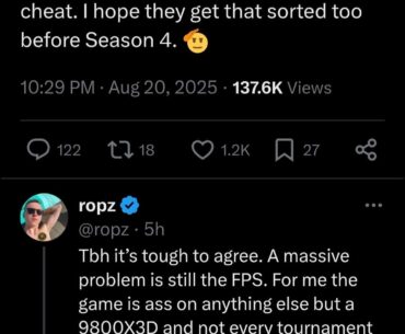 Ropz  “CS2 runs poorly on anything but a 9800X3D – FPS is still a massive problem”
