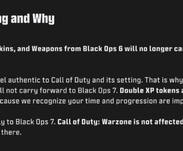 BO6 content will no longer Carry Forward except for XP Tokens and Gobblegums