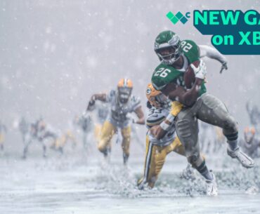Madden NFL 26 football game with text reading "New games on Xbox"