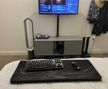 The “when I don’t feel like sitting in a computer chair at my main pc” gaming from bed setup.