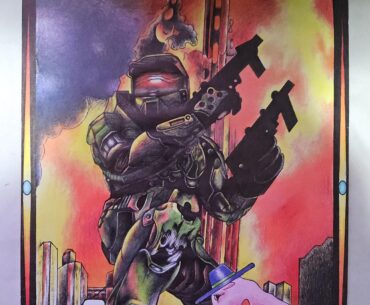 My late friend (artist, not gamer) drew this for me and my other friend who met via Halo 2. Ballpoint pen and colored pencils. The cats are a reference to the multiplayer emblems we used.