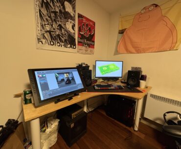 living in a somewhat cramped room in my dad's basement, 17 yo. Monitor on the left is a drawing monitor