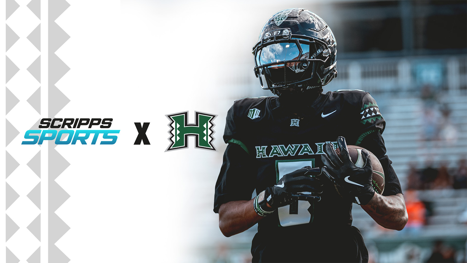 Scripps Sports to Air Five University Of Hawai‘i Football Games This Fall University of Hawaii football player with Scripps Sports logo