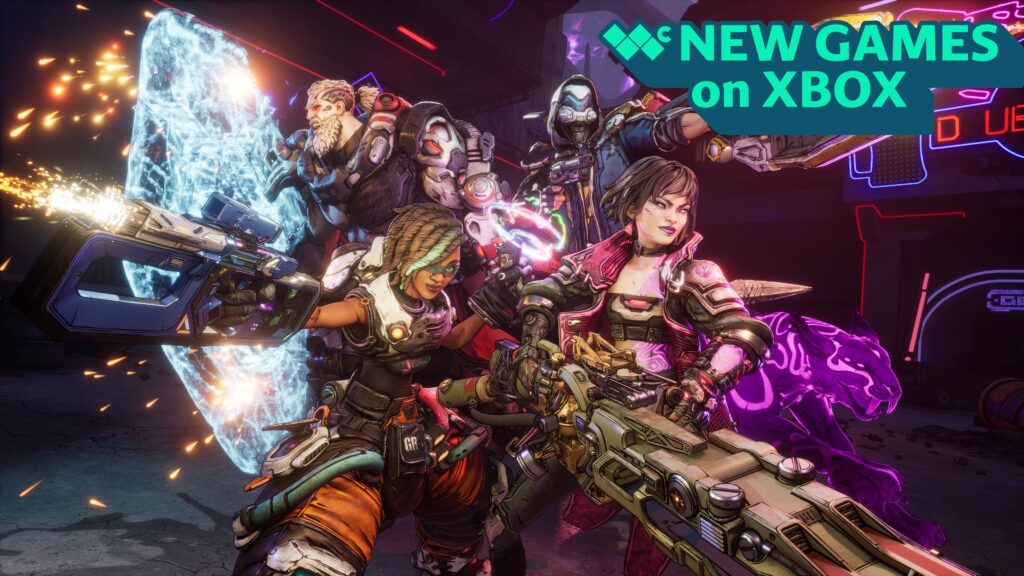 New Xbox games this week: September 8-14, 2025 Borderlands 4 image with all four vault hunters, with text reading "New games on Xbox" in the upper-right corner