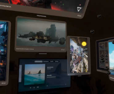 [OC] Mixed reality cyberpunk environment built in Vision Pro (Gravitas Threads)