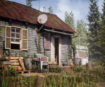 3D meshes for a rural mountain cabin in Unreal Engine 5