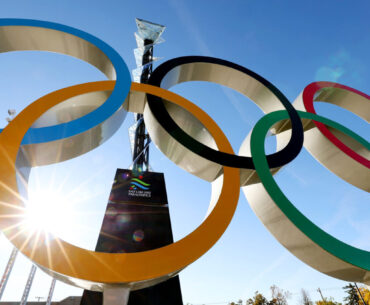 The Olympic rings and cauldron from the 2002 Winter Games are pictured at Rice-Eccles Stadium at th...