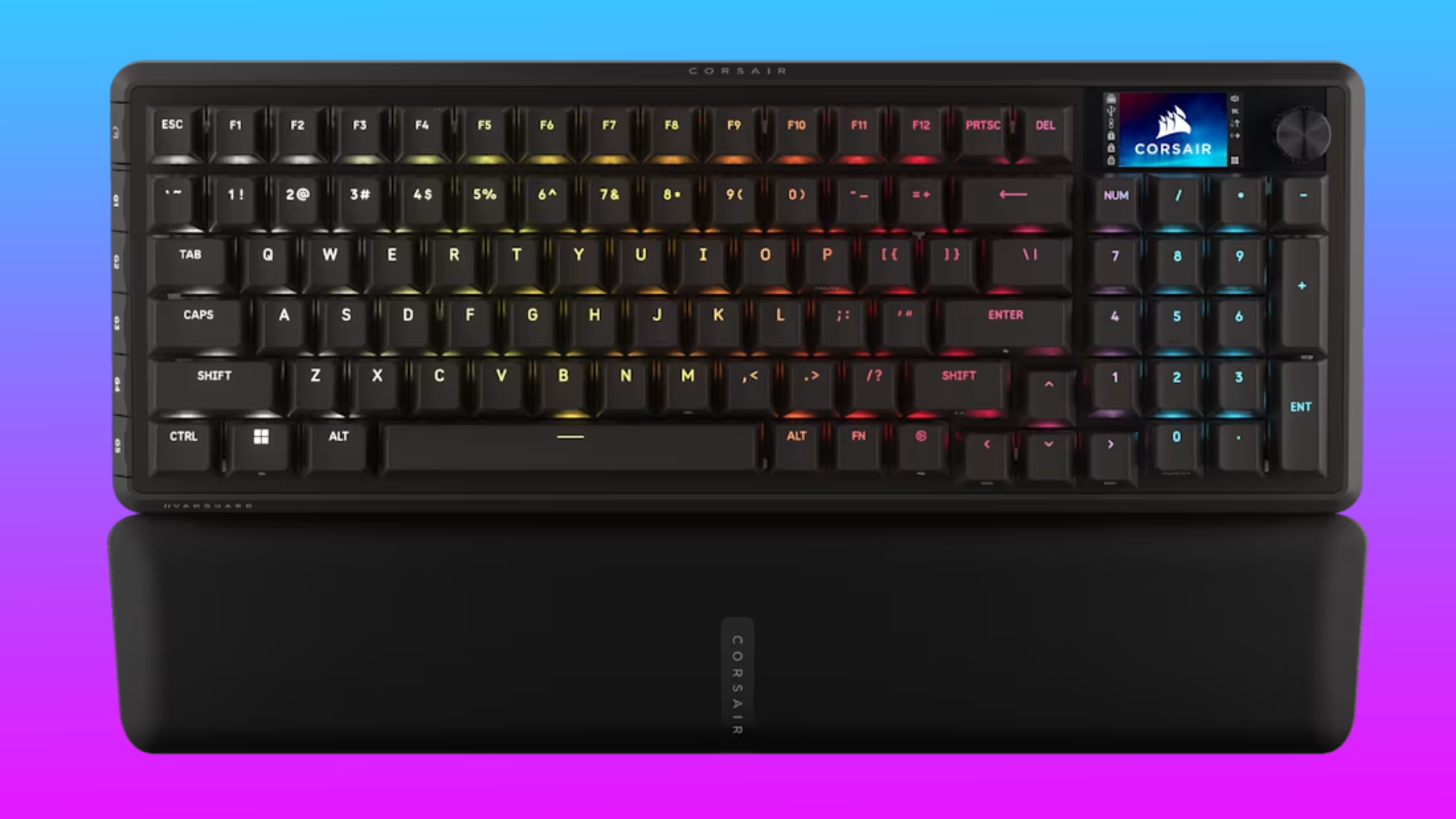 Corsair announces Vanguard 96, a line of 96% gaming keyboards with Hall effect switches and, for some reason, Stream Deck integration The Corsair Vanguard Pro 96 wired keyboard floats in a pink-blue gradient void.