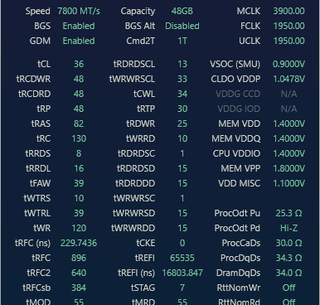 AMD Ryzen 9950x RAM Overclock to 7800 36-48-48-82 1.4v