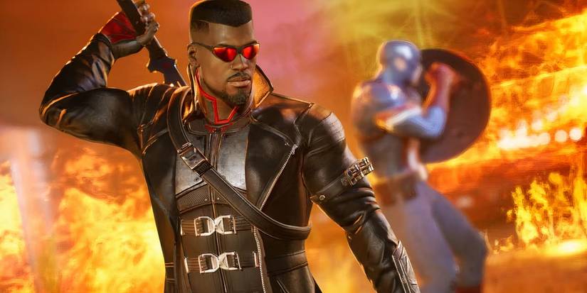 Blade in the foreground with Captain America in the background