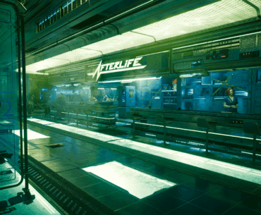 Club is named Afterlife, logo is a flatline, used to be a morgue, dead mercs drinks, formaldehyde tube dancers, outsiders are called "live ones"... Rogue isn't one for subtlety, is she?