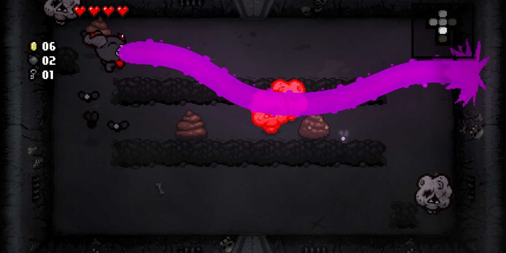 Dodging a laser attack in The Binding of Isaac: Rebirth.