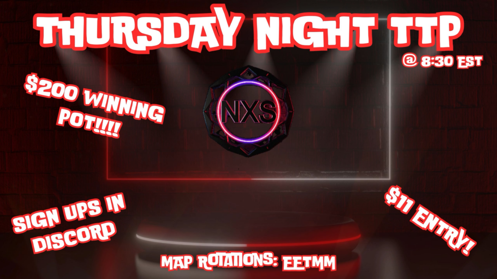Nexus will be hosting its first TPP Thursday Tournament. Do you think your squad has what it takes to win it? Comment for more info or dm me