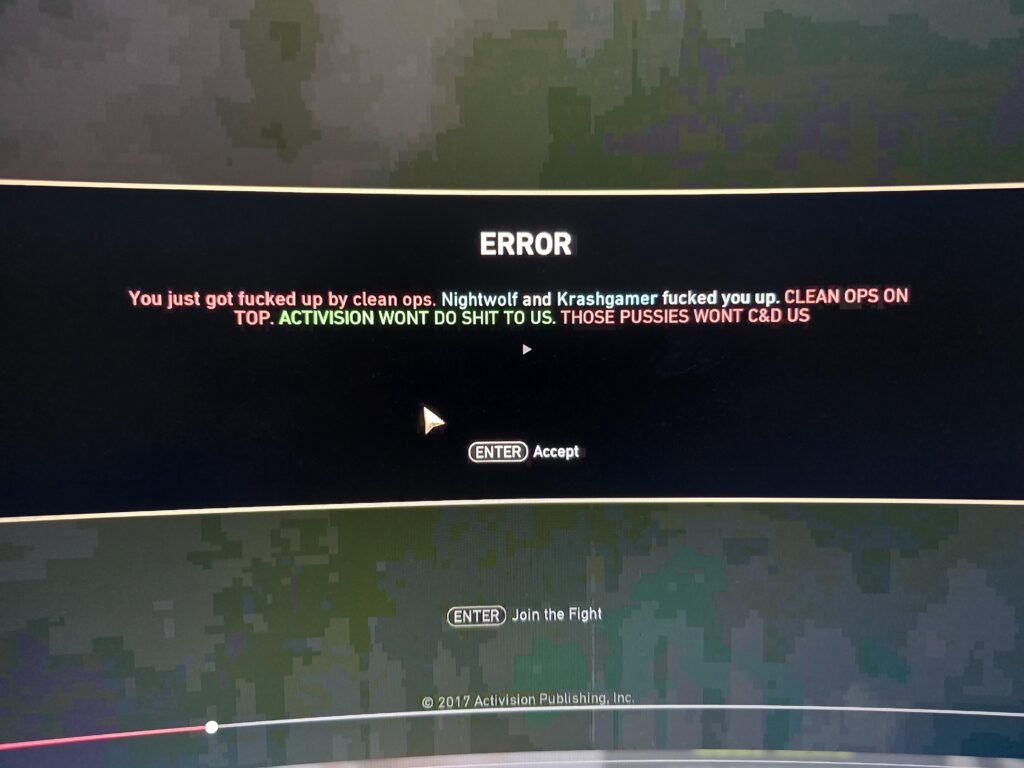 Got kicked out of a game and got the following message.....what a bunch of losers