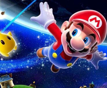 Mario flies through space.