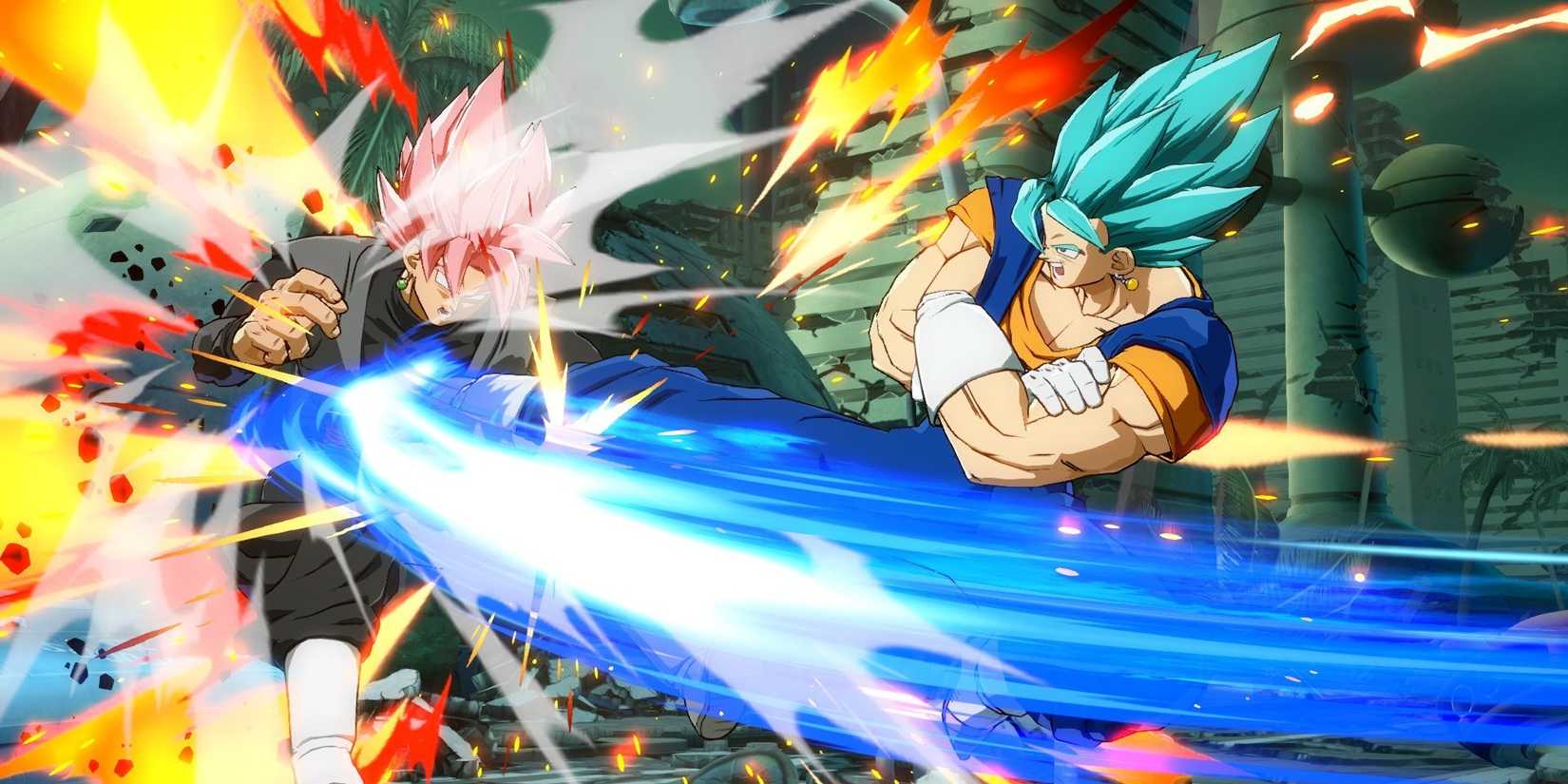 Goku Black and Vegito Blue fight in Dragon Ball FighterZ.