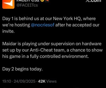 nocries is currently playing from Faceit HQ following accusations of him cheating - ropz also underwent this process at the start of his career