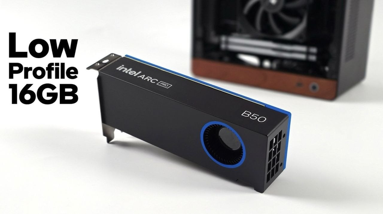 Intel Arc Pro B50 16GB a Low-Profile GPU for Gamers & Creators Intel Arc Pro B50 low-profile GPU with 16GB GDDR6 VRAM for SFF builds