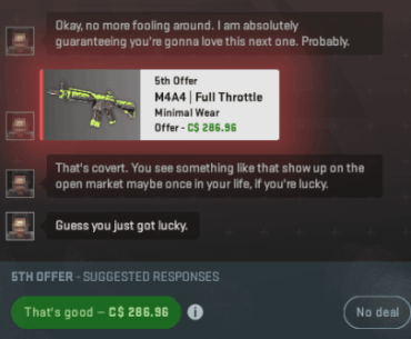 MW M4A4 Full Throttle is C$287 before tax which is even higher than most of the steam listings, whats the point lol