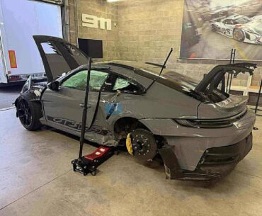 This is ropz's Porsche GT3 RS after his crash - Thankfully he walked away from the incident unharmed