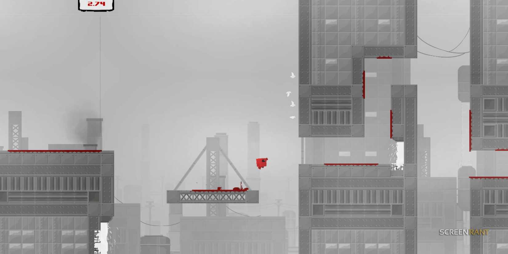 Meat Boy going through the Salt Factory in Super Meat Boy.