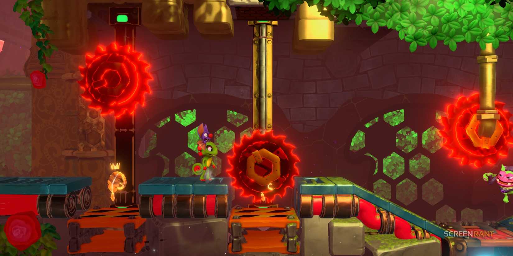 Navigating through buzzsaws in Yooka-Laylee and the Impossible Lair.