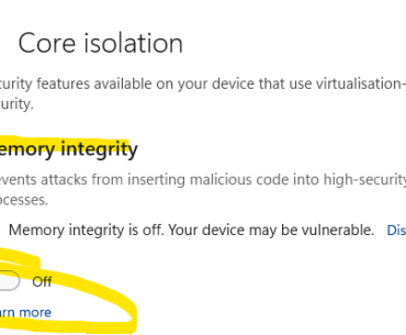 PUBG crashes after enabling  Memory Integrity in W11