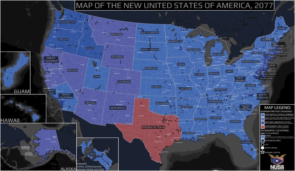 Map of the New United States of America, 2077