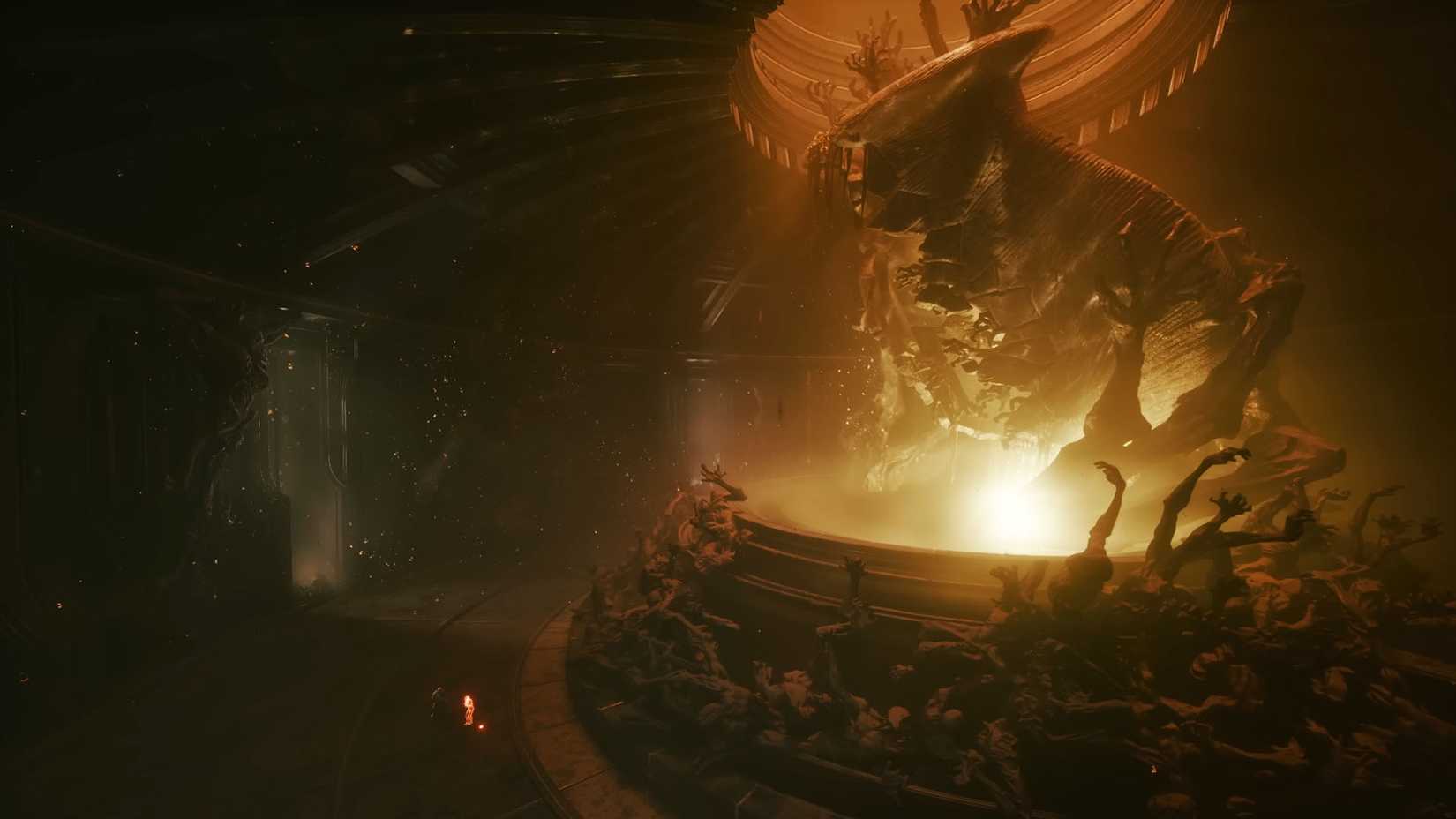 A screenshot from the Saros gameplay trailer showing a type of statue