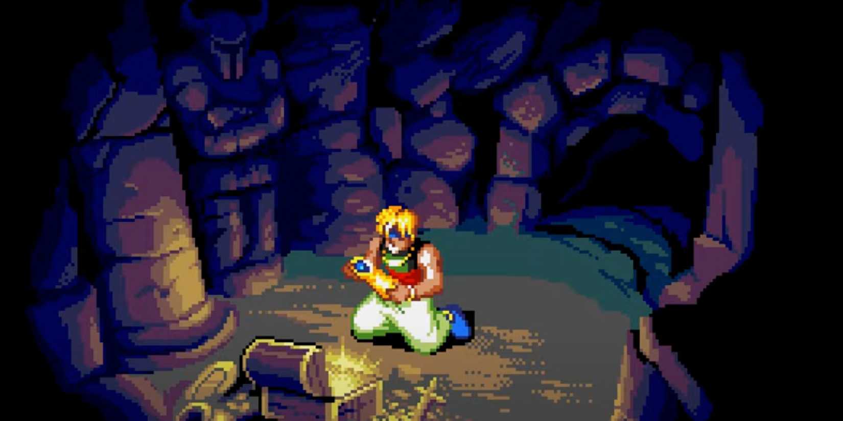 Prince Ali finding treasure at the beginning of Beyond Oasis