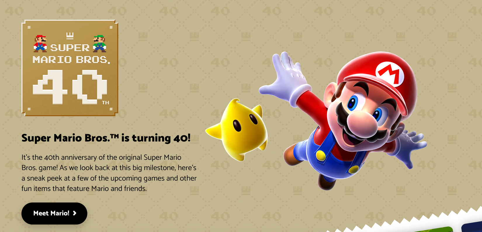 The official Super Mario Bros. website teasing more Mario games on the horizon.
