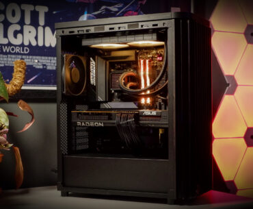 A gaming PC in the process of being built, using Radeon and Ryzen components and an Asus Pro Art PA401 PC case.