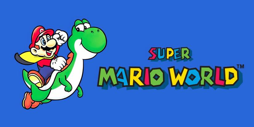 Super Mario World banner that features Super Mario and Yoshi.