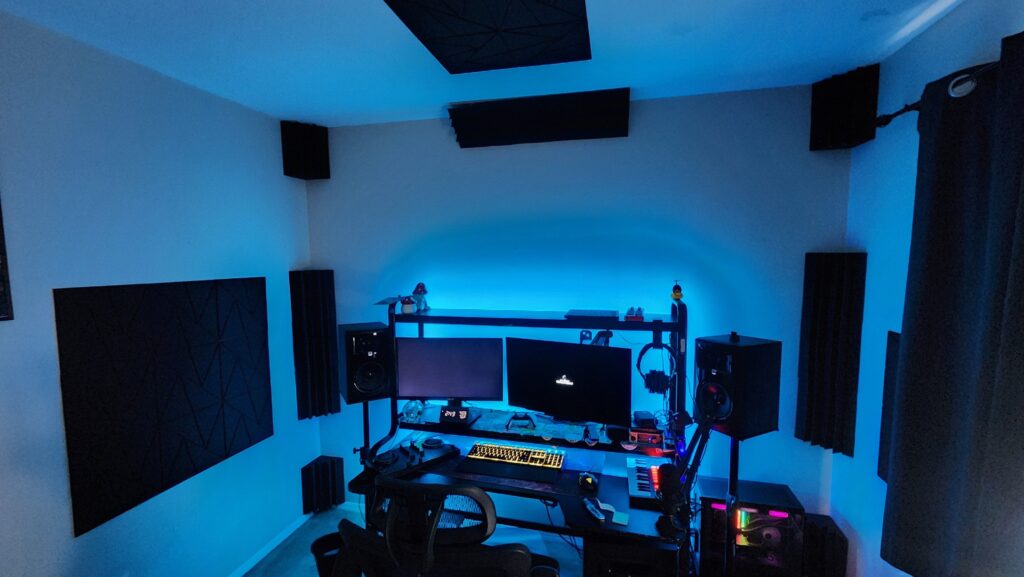 Recently upgraded my studio office/PC... Used for music production / mixing / gaming... How did I do? This is my first time really trying to make it nice and clean. And yes the desk is from IKEA