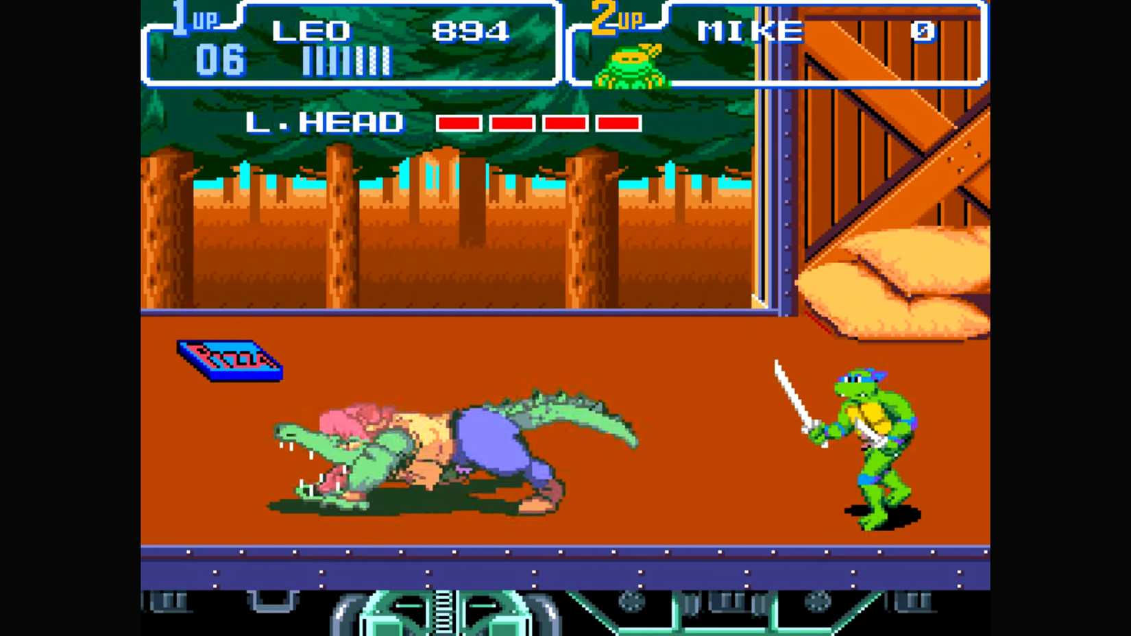 A screenshot of a boss fight in TMNT: Turtles in Time