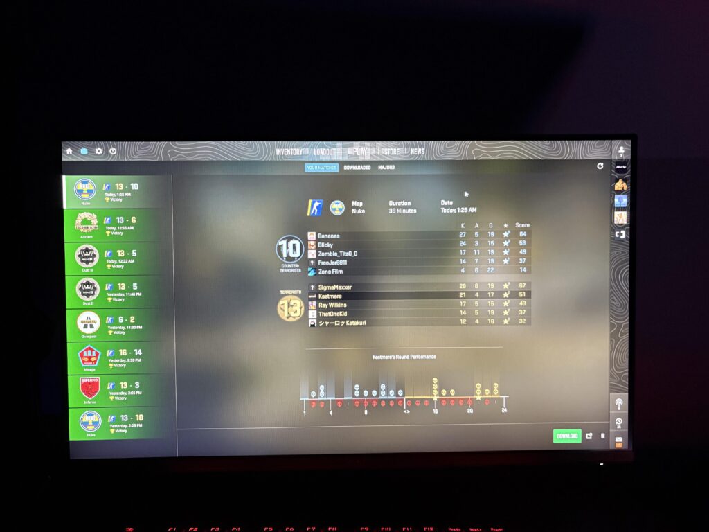 First full green match history screen