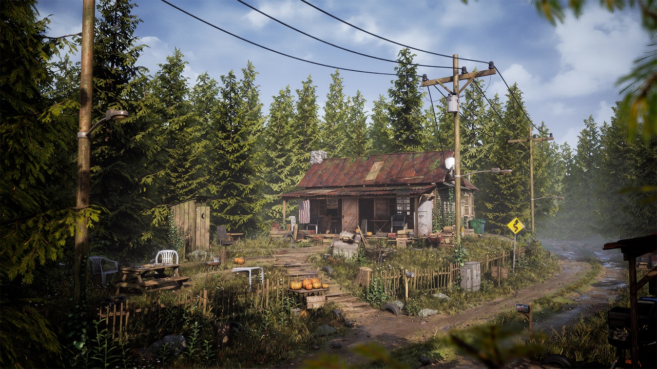 3D meshes for a rural mountain cabin in Unreal Engine 5