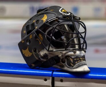 Czech Goalie Dominik Frold with Ghost of Yotei inspired helmet.